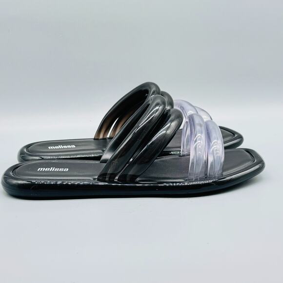 Melissa Sandals Womens 8 Black Clear Jelly Airbubble Slide Double Strap Flat - Picture 1 of 10